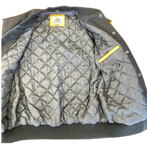 Burks Bay Pac-Man Bomber Jacket Mens Large Orange Black Wool Leather Gamer Coat - Picture 8 of 16